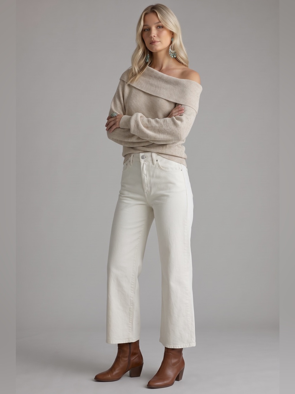 Edwin 1947 High-Rise Wide-Leg Cream Denim Jeans - Off-White Relaxed Fit - Picture 2 of 7